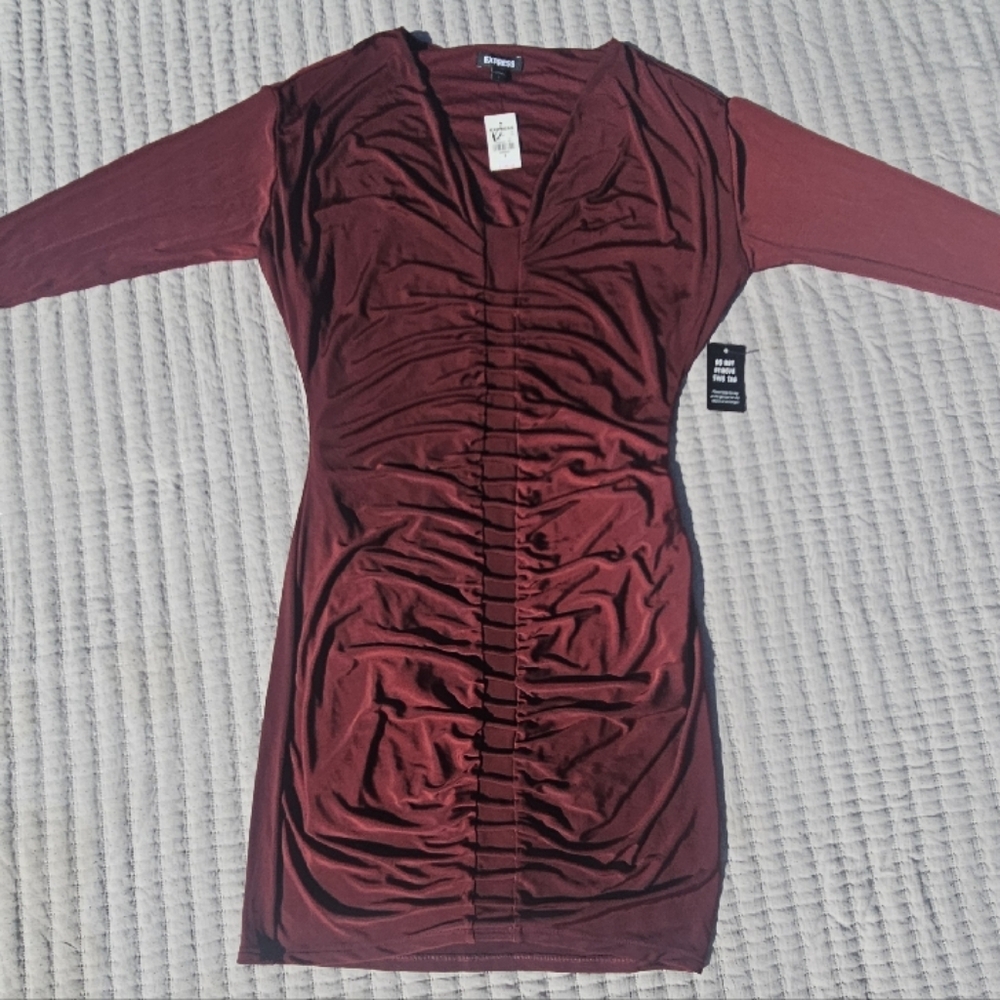 Express Red Ruched Bodycon Dress - Picture 6 of 6